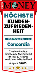 Höchste Kundenzufriedenheit für die Concordia Hausratversicherung - Siegel von Focus-Money - Ausgezeichnet mit fünf Sternen