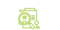 Icon eines Checkheftes mit Lupe davor.